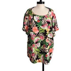 Allison Daley woman top TROPICAL FRUIT GARDEN Floral‎ Black multi 3x NWT #E